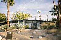 The black and white facade of the home stands out beautifully from the desert landscape.
| The Electric Lady by Boutiq Luxury Vacation Rentals | Palm Springs, California